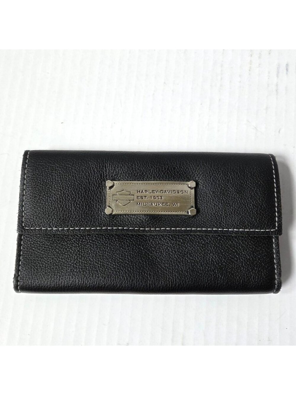 Harley Davidson Wallet Black Leather Clutch Silver Logo Biker Moto